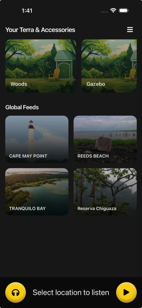 Terra Listens Android - Home screen with stations and global feeds